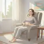 “Psikolojik nefes darlığı yaşayan bir kişinin derin nefes egzersiziyle sakinleşme sürecini gösteren huzurlu bir oda sahnesi.”